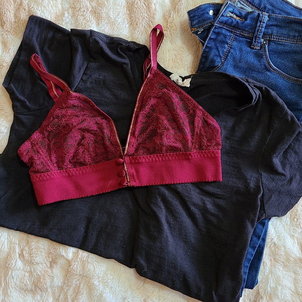 INC bralette with Lace and Button Detail